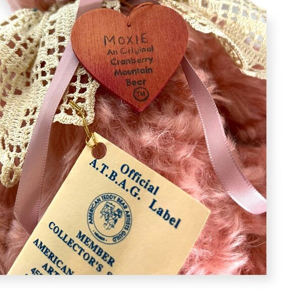 Vtg NWT 1989 Muriel Townsend Signed Pink Mohair Fur Teddy Bear "Moxie" 15" - Picture 10 of 11